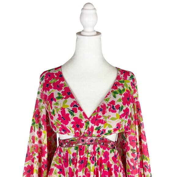 Mac Duggal Floral Printed Short Bell Dress 2 Pink NWT - Picture 5 of 12